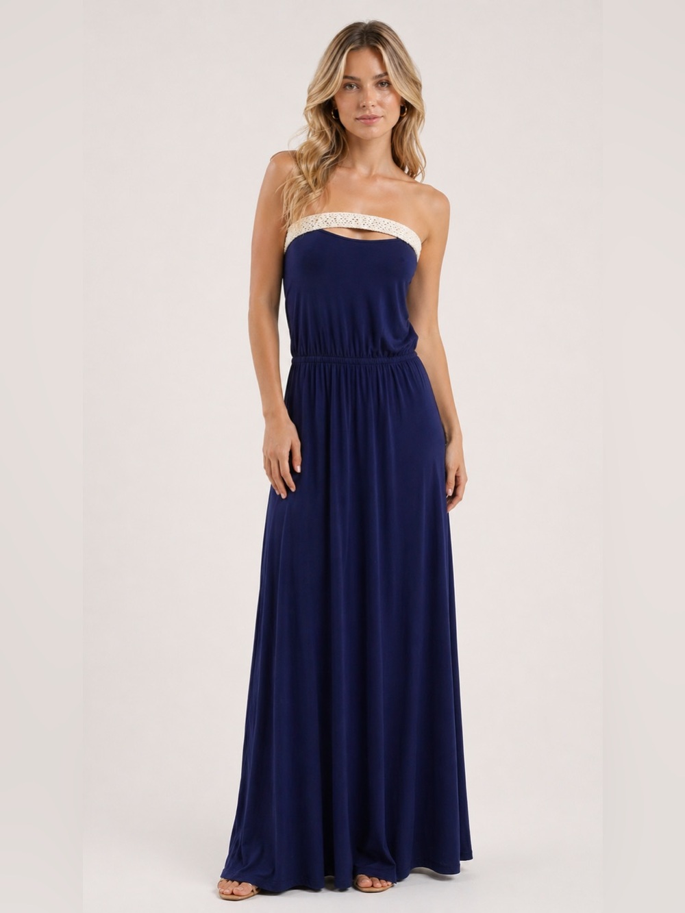 NWT Anthropologie LAmade Small Strapless Crocheted Blue Maxi Dress